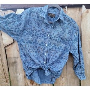 Printed Denim Long Sleeve Button Up